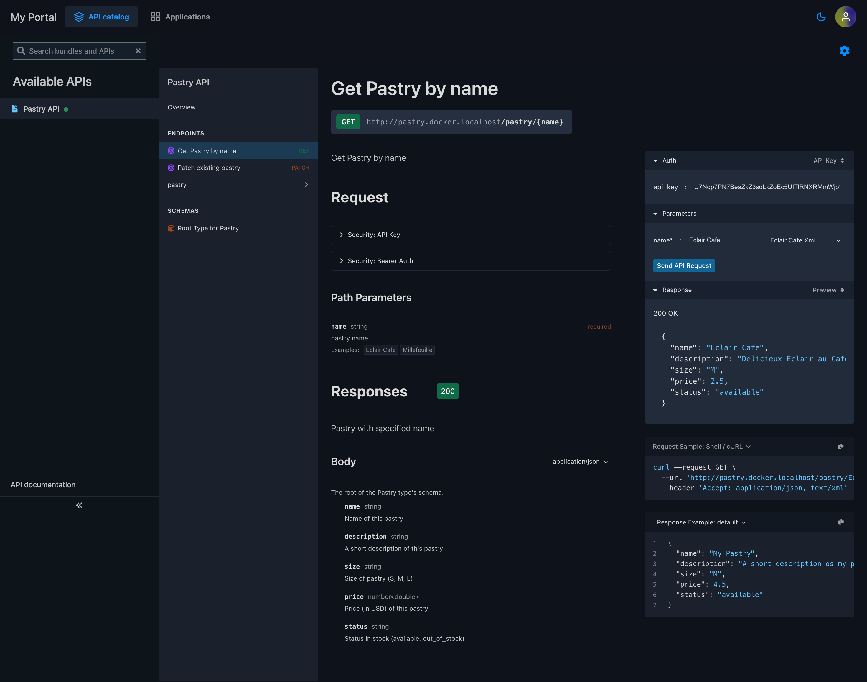 API OAS page in API portal