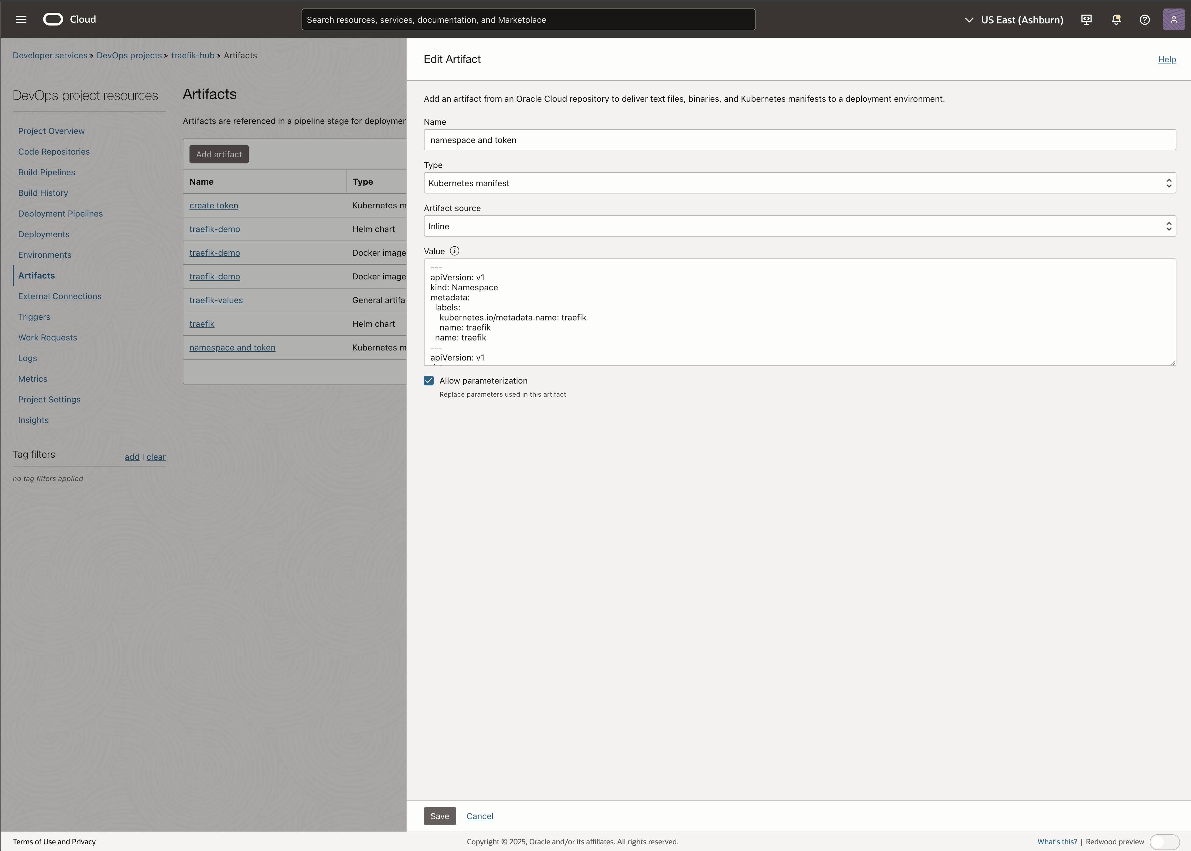 Namespace and token artifact form